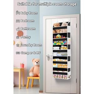Organisateur de rangement à suspendre sur la porte, 5 poches, 10 poches latérales en maille, gris clair, pour salle de bain et chambre à coucher - Product Image 4