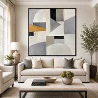 Peinture à l'huile abstraite géométrique vintage, gris moutarde, art mural sur toile architecturale pour la décoration intérieure d'hôtel, de bureau ou de villa