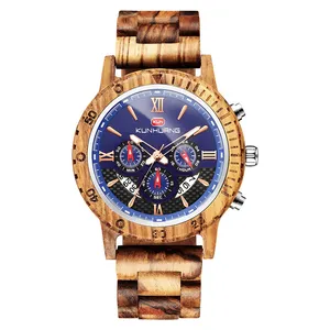 KunHuang Wooden Watch Men erkek kol saati Luxury Stylish Wood Timepieces Chronograph Quartz Watches in Wood 1014