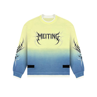 T-shirt à manches longues dégradé personnalisé pour homme, style vintage streetwear cyber Y2K gothique, imprimé graphique, coupe oversize, bretelles ombrées, 100% coton