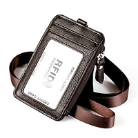 Kulit Asli RFID Pemegang Kartu Kredit Dompet Leher Lanyard Vertikal Pemegang Kartu ID Kerja Karyawan