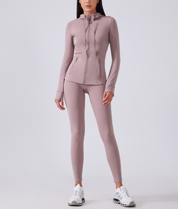 Women's <b>Yoga</b> 2-Piece Set Solid for Breathable Long Sleeve Drawstring Hoodie <b>Jacket</b> + Pants for Running Sports - Product Image 5