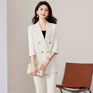 Women's <b>White</b> <b>Summer</b> Suit Set Three Quarter Sleeve Lightweight Breathable Office Lady Style - Product Image 1