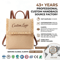 Sac à dos à rabat en paille naturelle tressée, élégant et luxueux, avec franges, sangle marron, chic et tendance pour femme, idéal pour le quotidien et les voyages, personnalisable OEM
