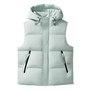 Chaleco de algodón con logotipo personalizado para hombre, chaleco grueso y cálido con capucha desmontable, chaleco informal de algodón de talla grande para estudiantes en otoño e invierno - Product Image 4