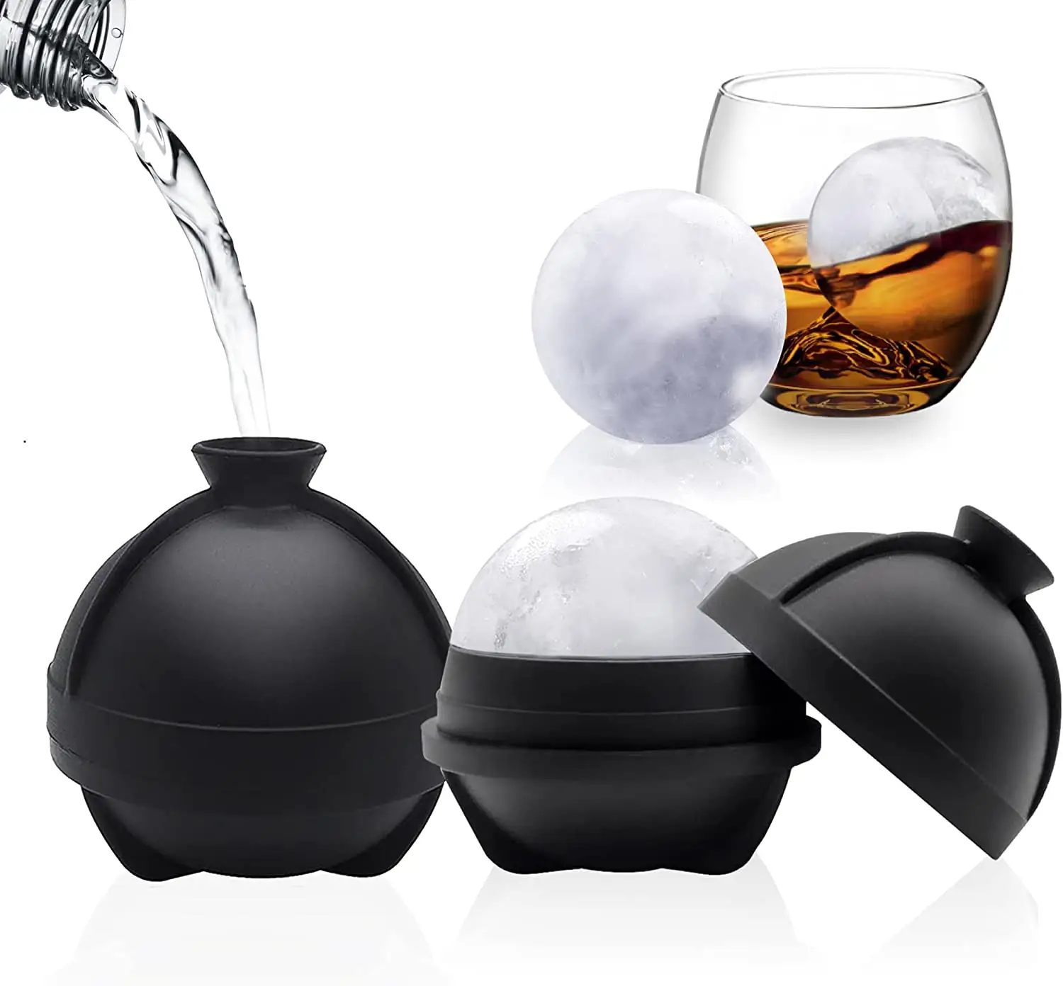 BHD China Manufacture Custom Reusable Easy Release BPA free Large 2.5 Inch Round Ice Ball Maker Silicone Ice Sphere Mold