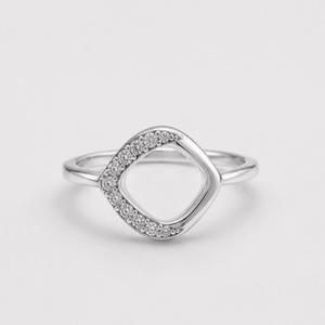 White Topaz 925 Sterling Silver <b>Ring</b> - Pave Open Teardrop Design <b>Ring</b> - Product Image 4
