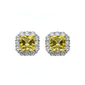 Pendientes de Oro Blanco con Diamantes, Corte Asscher, Diamante Amarillo Central de Color D, Piedras Laterales, Certificado GIA, Joyería Clásica de Boda para Mujer - Product Image 1