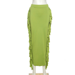 Design popolare formale gonna lunga per le donne a vita alta di media lunghezza abito da donna alla moda colore puro con nappa elegante gonna Casual - Product Image 6