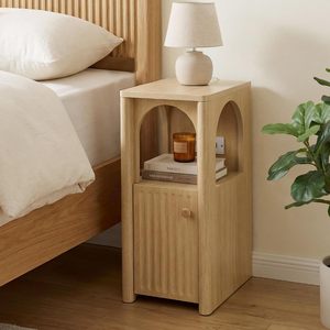 Narrow Nightstand Charging Station <strong>Skinny</strong> <strong>Bedside</strong> <strong>Table</strong> Fluted Modern Wooden End <strong>Table</strong> Space Saving Bedroom Furniture Yuepeng - Product Image 1