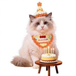 Écharpe triangulaire décontractée pour chat et chien, motif dessin animé, décoration anniversaire et Nouvel An, en fil, serviette anti-bave pour chaton, toutes saisons - Product Image 1