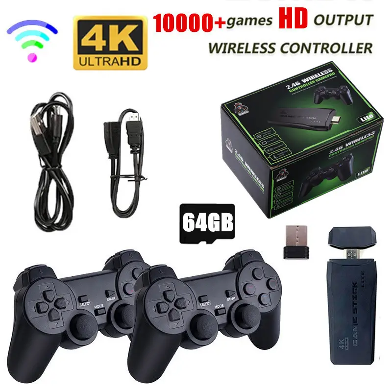 4K Videospiel konsole Wireless Controller Gamepad Integrierte 10000 Spiele 64G Retro Handheld Game Player HD TV Stick