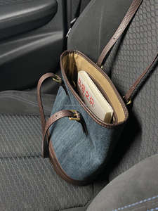 Customize Denim Tote Bag for Women Zipper Closure Handbag Shoulder Bag Daily Essentials Casual <b>Work</b> Stylish with Leather Handle - Product Image 5