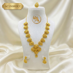 Luxury 24K Gold Plated Floral Bead Necklace Set for Women African Dubai Style Jewelry Set with Earrings & Ring - Product Image 1