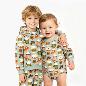 Custom Pumpkin Pie Food Little Boys Fall Hoodie Outfits <b>Romper</b> Wholesale Brothers High Quality Clothing Boutique Factory Clothes - Product Image 1