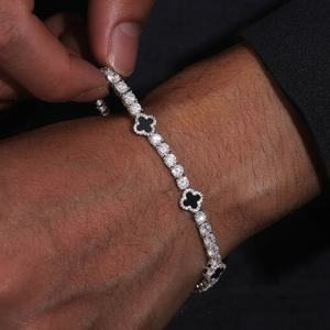 Pulsera de Tenis con Trébol de Cuatro Hojas, Joyería Hip Hop, 3mm 4mm 5mm, Plata S925, Pulsera de Tenis con Trébol de Moissanita - Product Image 1