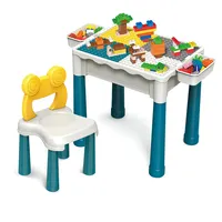 Blok Bangunan Meja 50Pcs Plastik Blok Permainan Meja Belajar Meja Lego Blok Medium Mainan Furniture
