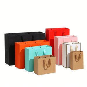 Bolsa de Compras de Papel Kraft Beige Crema de Lujo Reciclado con Asa de Cinta y Lazo con su Propio Logotipo para Empaque de Regalos, Impresión Personalizada - Product Image 4