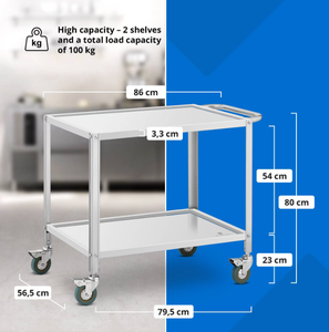 Carrito de Servicio de Acero Inoxidable de 2 Niveles, Resistente, Capacidad de Carga de 100 kg, Carrito de Servicio de Alimentos para Cocina Comercial, para Restaurantes, Hoteles y Servicios de Catering - Product Image 4