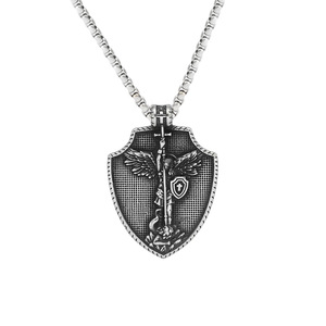 Yunnique – collier rétro avec pendentif bouclier d'ange en acier inoxydable pour hommes, bijoux à la mode, cadeau, 3.0x60cm - Product Image 5
