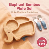 Ensemble de vaisselle en bois pour bébé, assiette en bambou, bol, fourchette et cuillère à manche en bois avec ventouse en silicone pour l'alimentation des enfants