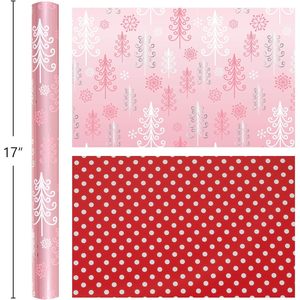 Burymento Christmas <b>Wrapping</b> <b>Paper</b> Reversible Pink Tree Design 17 In X 32.8 Ft Gift Craft Holiday Use - Product Image 3