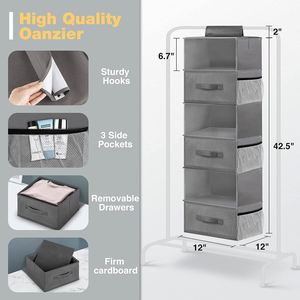 5-Tier Hanging Closet <b>Storage</b> Organizer with 3 Removable <b>Drawers</b> & Side Pockets Non-Woven Fabric <b>for</b> Living Room - Product Image 3