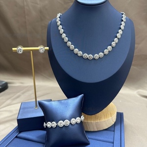Conjunto de Joyería de Alta Calidad con Cristales de Hielo, Cadena de Tenis, Botón de Diamantes de Imitación Redondos, Collar, Pulsera y Pendientes para Mujer, Ideal para Bodas - Product Image 1