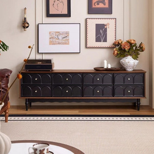 French Vintage Solid Wood TV Stand Black American Style Living Room Storage <b>Cabinet</b> - Product Image 1
