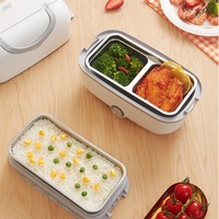 Kotak makan siang listrik Mini, pemanas makanan Stainless Steel portabel, kotak makan siang listrik