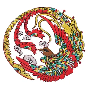 Chinese style Golden dragon Phoenix embroidery large cloth patch lucky clothes cheongsam decoration hole patch