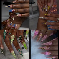 Faux ongles en acrylique faits à la main à coller, forme Stiletto, orange estival, fleurs 3D, ongles artificiels, ensembles de faux ongles réutilisables pour la plage