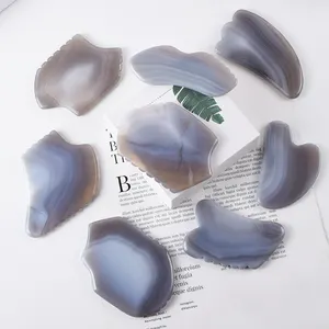 Natural Gray Agate Guasha Scraping Massage Facial Beauty Lifting Grey Agate Gua Sha