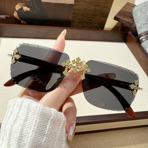 Cross Stud Rhinestone Frameless <b>Sunglasses</b> Unisex UV400 PC Lens Type 3 Sunshades Outings Cycling Driving Stage Parties - Product Image 3