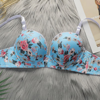 Ensemble de soutien-gorge à boutons dorsaux, ensemble 2 pièces imprimé floral, soutien-gorge et sous-vêtements, lingerie sexy pour femmes romantiques, soutien-gorge à armatures, pantalon triangle