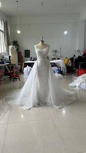 فساتين زفاف بسيطة مكشوفة الظهر من التول مع خرز بقصة حورية البحر وظهر منخفض، فستان عروس بتصميم مخصص - Product Image 6