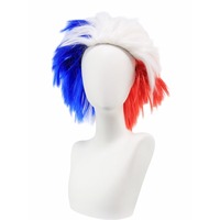 Perruque tricolore à pointes TQWS PB-543, fabriquée à la machine, densité 150 %, fibre synthétique basse température, pour événements sportifs et supporters