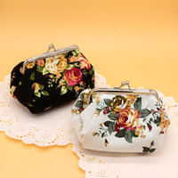 Dompet grosir pengait cantik lucu dompet kecil kanvas Vintage dompet koin antik gesper bunga