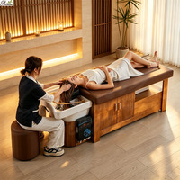 Meubles de salon de coiffure de luxe, lit de lavage de cheveux en bois, inclinable électriquement, avec réservoir d'eau