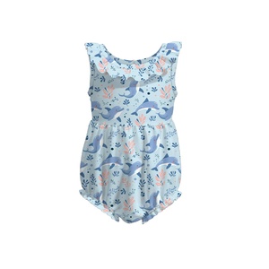 Prêt à expédier barboteuse en soie de lait biologique pour bébés filles vêtements pour enfants personnalisés combinaison d'impression de mer à volants caractéristique sans couture - Product Image 2