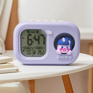 دمية أرنب IP أصلية بألوان الضوء الليلي منبه صامت عرض درجة الحرارة لطيف طاولة مكتب محطة الطقس للطلاب - Product Image 4