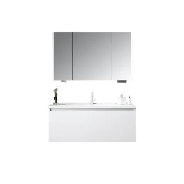 Large Capacity Wall Mounted Bathroom Cabinet White Wooden Vanity Mirror Cabinet 2 and 1 Ceramic Washbasin