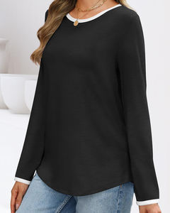 <span class=keywords><strong>Prix</strong></span> bas 95% Polyester Casual Long t-shirt à manches longues hauts avec <span class=keywords><strong>manchette</strong></span> de couleur unie pour les femmes - Product Image 1