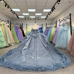 Robe de bal personnalisée à épaules dénudées et à volants, robe de bal pour <span class=keywords><strong>15</strong></span> ans, robe de bal pour 16 ans, robe de Quinceañera bleue, Dy6859 - Product Image 6