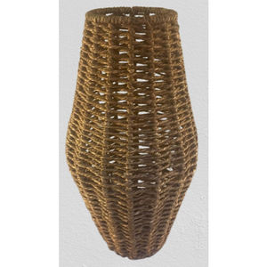 Vase à fleurs en fer et en herbe de mer pour salon, forme ronde, décoration d'intérieur, art déco, fer et rotin léger - Product Image 2