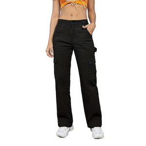 USA Free Shipping Ladies High Street Baggy Straight Leg <b>Cargo</b> Pants Multi-Pocket Denim Fabric High Waist Style Ladies' Casual - Product Image 6