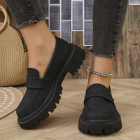 Vente en gros usine – Nouveaux mocassins en cuir pour femme 2026, légers, à semelle épaisse unique, décontractés et polyvalents, avec empeigne en tissu