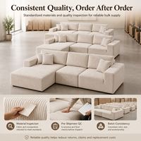 Canapé modulaire sectionnel moderne en tissu, compressé sous vide, en forme de L avec chaise longue, assise profonde, pour salon
