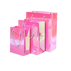 Custom Logo Rainbow Color Laser Bag Folding Laser Colorful Mother's Gift Women's Day Gift Paper Packaging Cardboard Bag