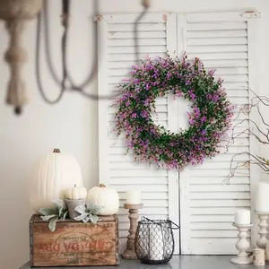 2024 Christmas Gift Creative Artificial Wreath Purple Eucalyptus Wreath Home Door Knocker Christmas Door Hanging Decoration